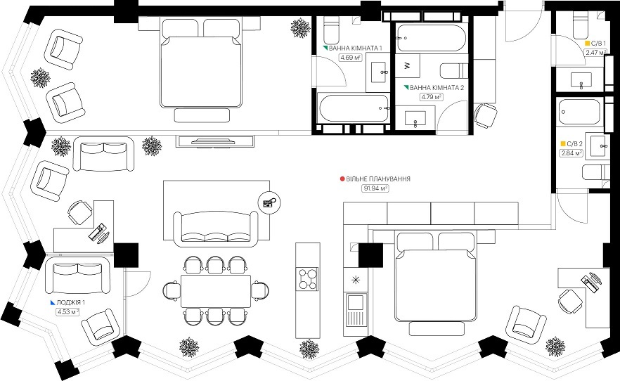 3-комнатная 111.26 м² в ЖК KYIVPROEKT City Space от 103 923 грн/м², Киев