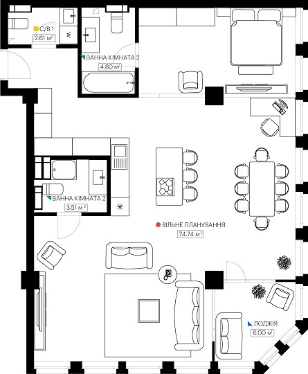 2-комнатная 95.66 м² в ЖК KYIVPROEKT City Space от 115 953 грн/м², Киев