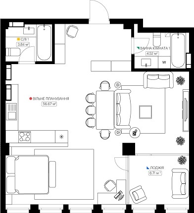 2-кімнатна 71.74 м² в ЖК KYIVPROEKT City Space від 91 258 грн/м², Київ