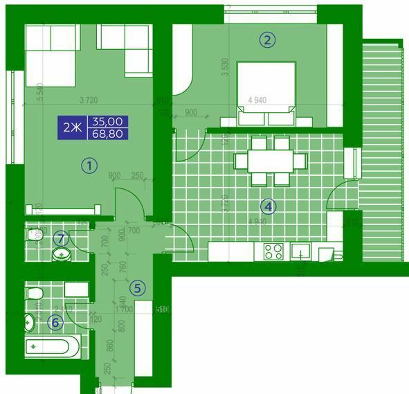 2-комнатная 68.8 м² в ЖК Квартал Парковый от 16 950 грн/м², г. Обухов