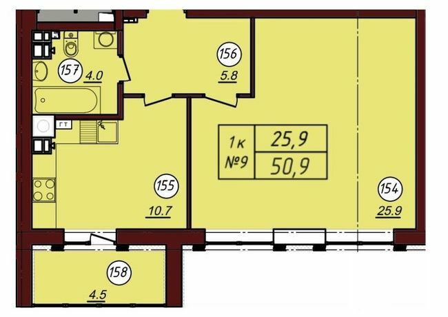 1-кімнатна 50.9 м² в ЖК Соборний від 20 600 грн/м², м. Фастів