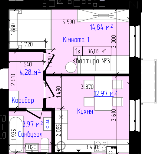 1-кімнатна 36.06 м² в ЖК Viking Home від 20 000 грн/м², м. Ірпінь