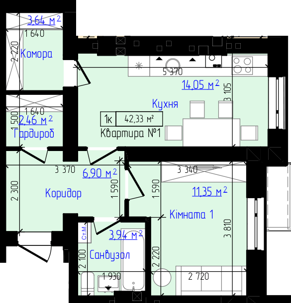 1-комнатная 42.33 м² в ЖК Viking Home от 16 500 грн/м², г. Ирпень