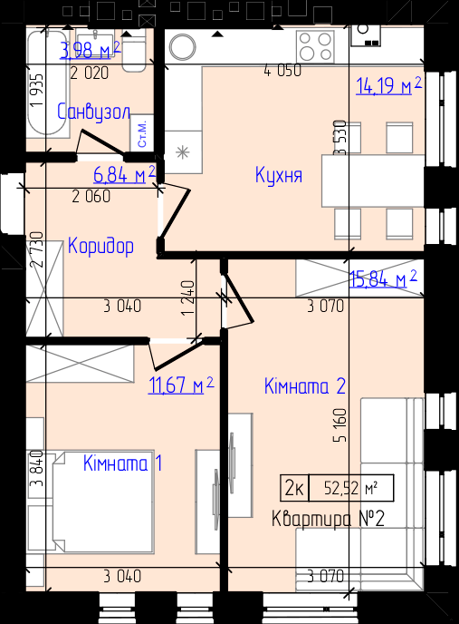 2-кімнатна 52.52 м² в ЖК Viking Home від 19 000 грн/м², м. Ірпінь