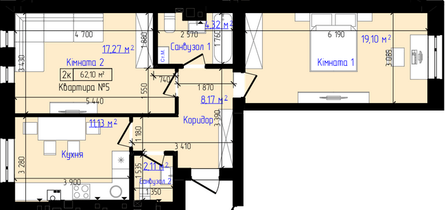 2-комнатная 62.1 м² в ЖК Viking Home от 19 000 грн/м², г. Ирпень