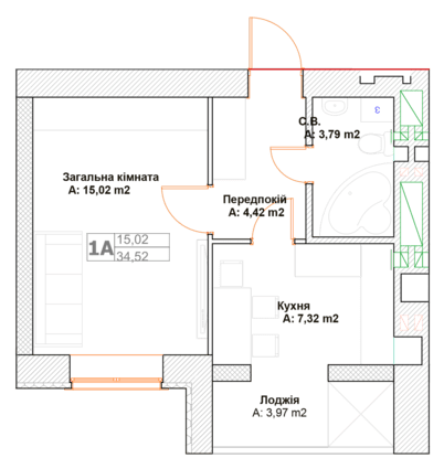 1-кімнатна 34.52 м² в ЖК Фортуна-2 від 20 500 грн/м², м. Ірпінь