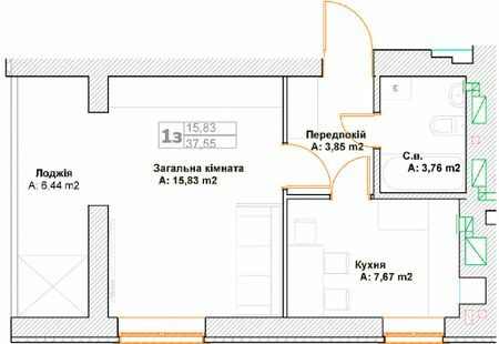 1-комнатная 37.55 м² в ЖК Фортуна-2 от 27 400 грн/м², г. Ирпень