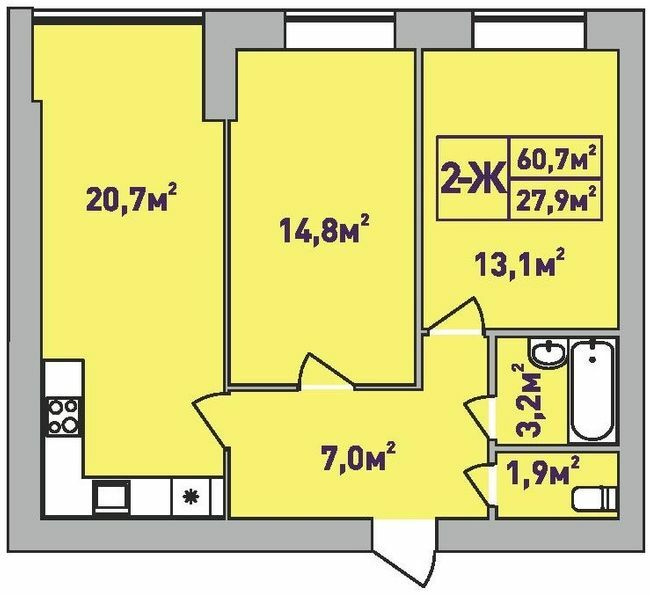 2-комнатная 60.7 м² в ЖК Центральный-Премиум от 32 200 грн/м², г. Ирпень