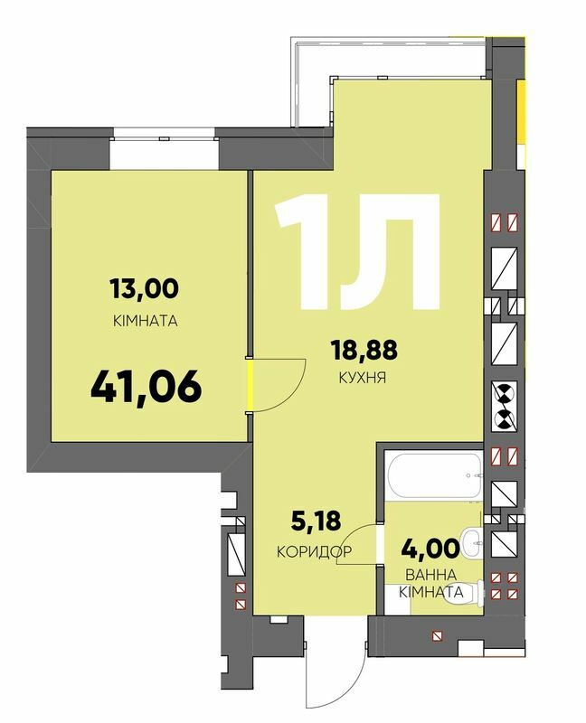 1-кімнатна 41.18 м² в ЖК Continent Ray від 25 200 грн/м², м. Буча