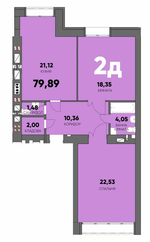 2-комнатная 79.89 м² в ЖК Continent Ray от 23 900 грн/м², г. Буча