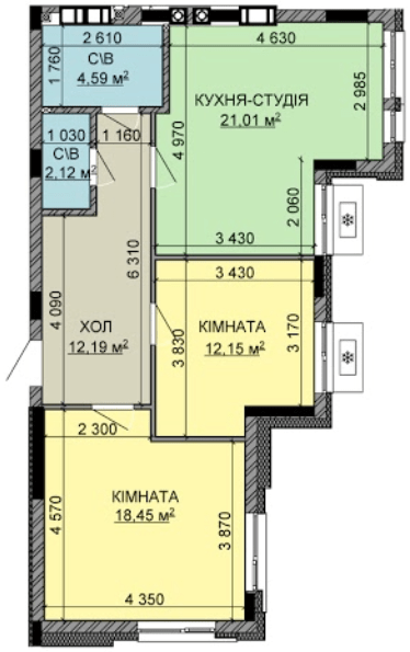 2-кімнатна 70.51 м² в ЖК Найкращий квартал-2 від 21 000 грн/м², смт Гостомель