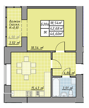 1-комнатная 46.6 м² в ЖК Millennium от 12 600 грн/м², Ивано-Франковск