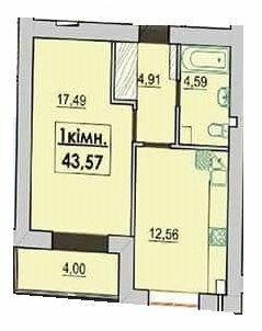 1-кімнатна 43.57 м² в ЖК Квартал Лемківський від 11 000 грн/м², Івано-Франківськ