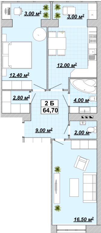 2-комнатная 64.7 м² в ЖР Княгинин от 14 000 грн/м², Ивано-Франковск