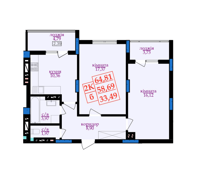 2-комнатная 64.81 м² в ЖК Цитадель-3 от 14 000 грн/м², Ивано-Франковск