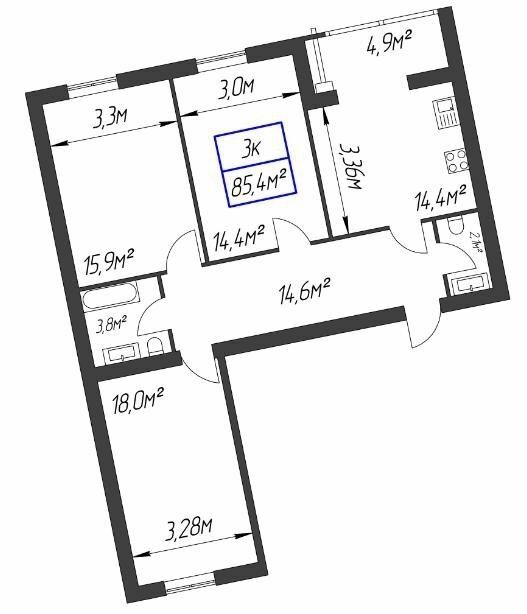 3-комнатная 85.4 м² в ЖК Парковый городок от 15 100 грн/м², Ивано-Франковск