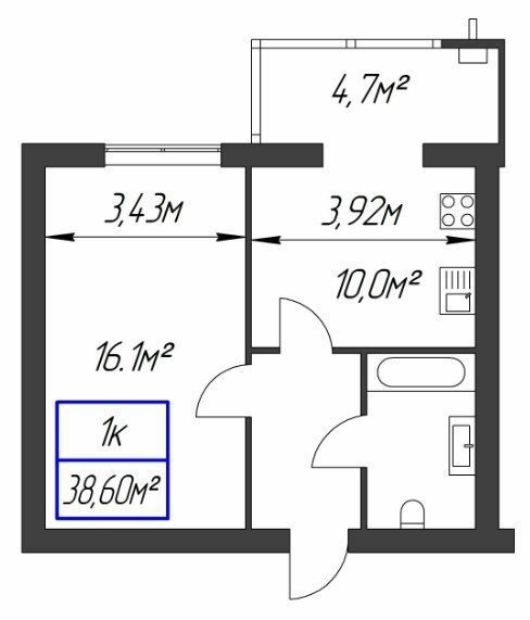 1-комнатная 38.6 м² в ЖК Парковый городок от 15 300 грн/м², Ивано-Франковск