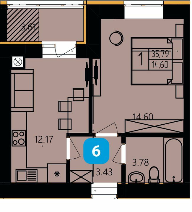 1-комнатная 35.79 м² в ЖК River Park от 19 000 грн/м², Хмельницкий