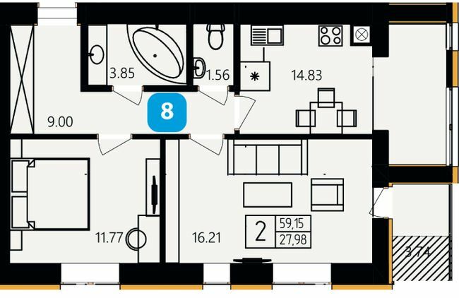 2-кімнатна 59.15 м² в ЖК River Park від 18 000 грн/м², Хмельницький