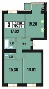 3-комнатная 85.33 м² в ЖК Винницкий от 11 700 грн/м², Хмельницкий