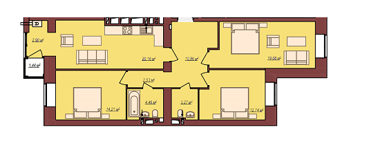 3-кімнатна 90.64 м² в ЖК Будинок Чехова від 13 500 грн/м², м. Кам`янець-Подільський