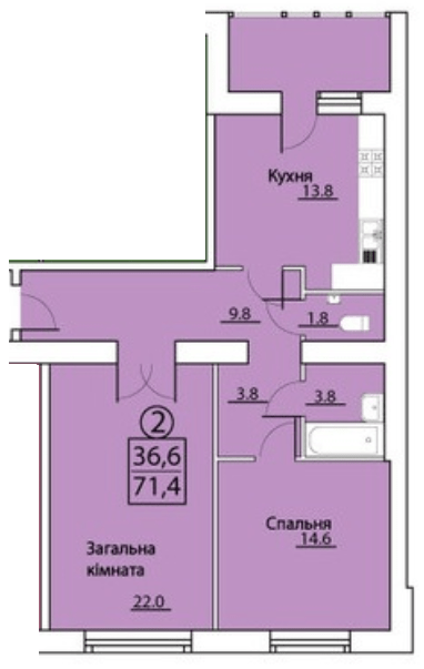 2-комнатная 71.4 м² в ЖК на просп. Грушевского, 50 от застройщика, г. Каменец-Подольский