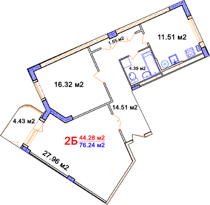 2-комнатная 76.24 м² в ЖК Комфорт от 14 000 грн/м², Винница