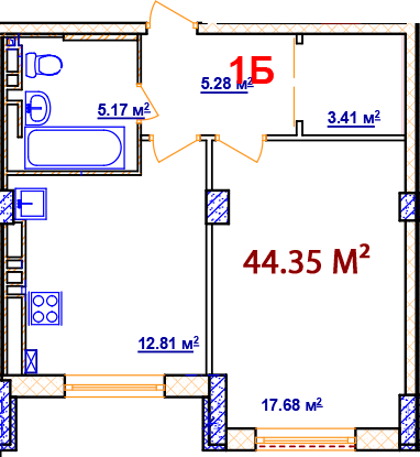 1-кімнатна 44.35 м² в ЖК Комфорт від 14 000 грн/м², Вінниця