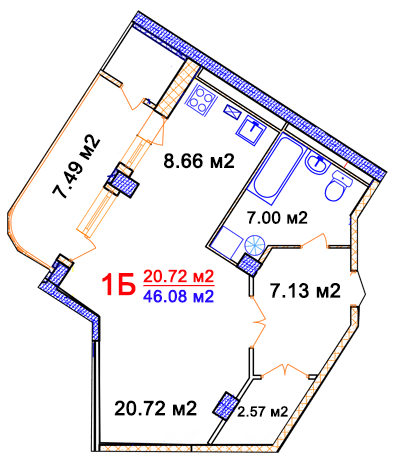 1-комнатная 46.08 м² в ЖК Комфорт от 14 000 грн/м², Винница