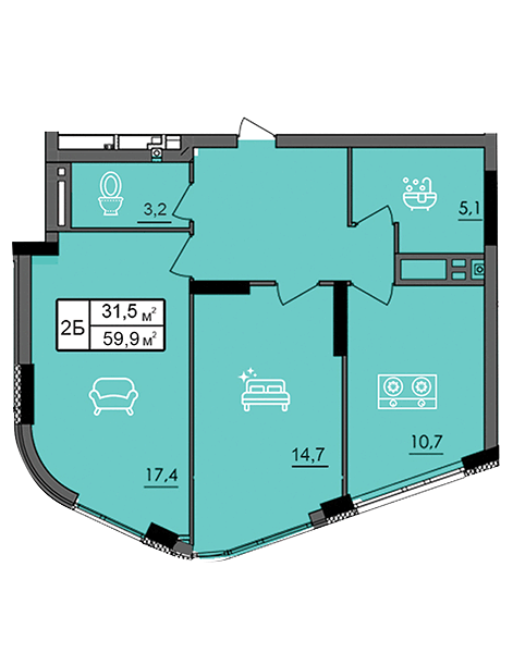 2-кімнатна 59.9 м² в ЖК Лісопарковий від 21 900 грн/м², Вінниця