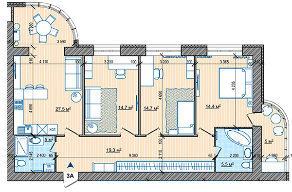 3-кімнатна 106.3 м² в ЖК Парковий від 27 250 грн/м², Вінниця