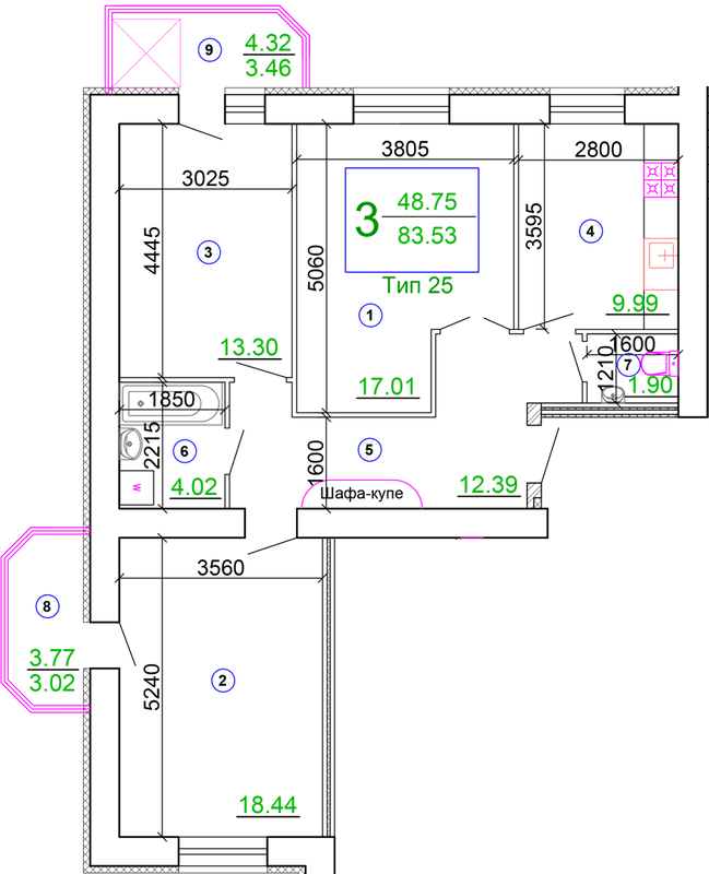 3-кімнатна 83.53 м² в ЖМ Поділля від 20 500 грн/м², Вінниця