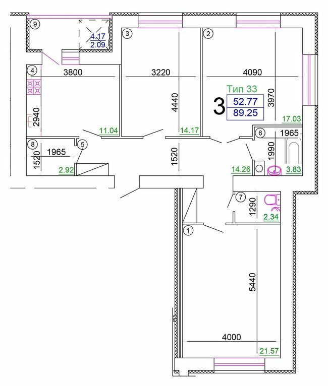 3-комнатная 89.25 м² в Мкрн Академический от 16 500 грн/м², Винница