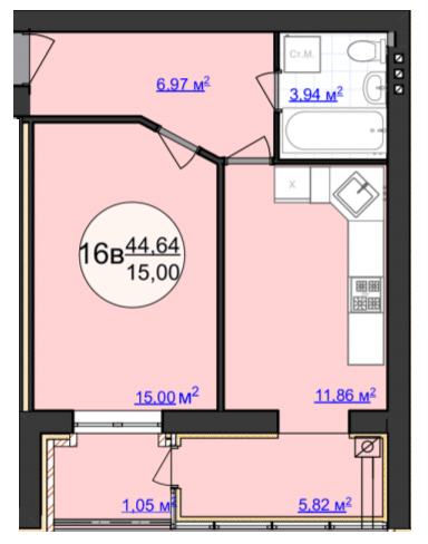 1-кімнатна 44.64 м² в ЖК Кемпінг Сіті від 13 500 грн/м², смт Стрижавка