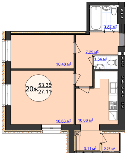 2-кімнатна 53.35 м² в ЖК Кемпінг Сіті від 13 500 грн/м², смт Стрижавка