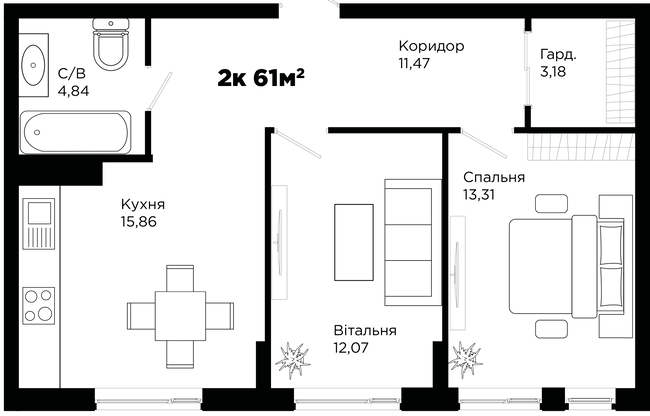 2-комнатная 61 м² в ЖК Chocolate от 15 500 грн/м², Ивано-Франковск