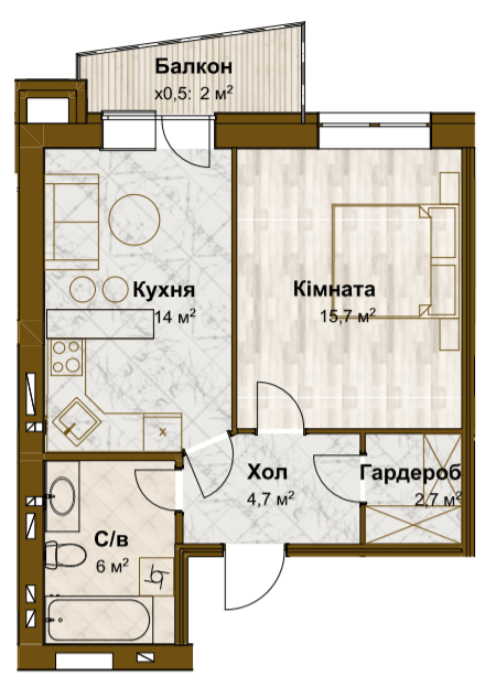 1-кімнатна 45.1 м² в ЖК Традиція від 15 100 грн/м², с. Зміїнець