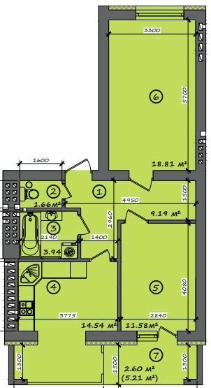 2-кімнатна 62.32 м² в ЖК Італійський від 18 000 грн/м², с. Тарасове