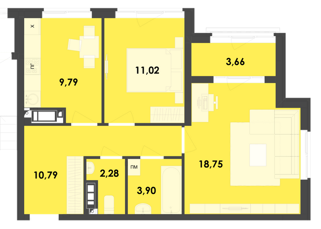 2-комнатная 60.19 м² в ЖК River City от 20 800 грн/м², Житомир