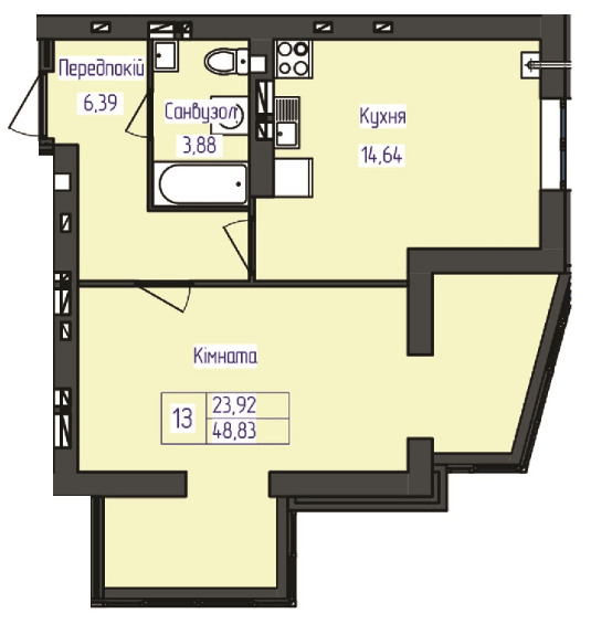 1-кімнатна 48.83 м² в ЖК Польський бульвар від 14 500 грн/м², Житомир