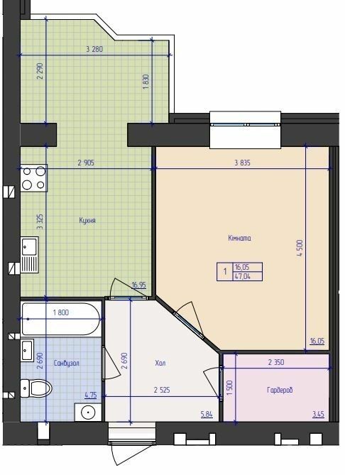 1-кімнатна 47.04 м² в ЖК Преміум Парк від 19 000 грн/м², Житомир