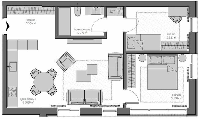 2-кімнатна 61.29 м² в ЖК Квадрат від 23 150 грн/м², с. Минай