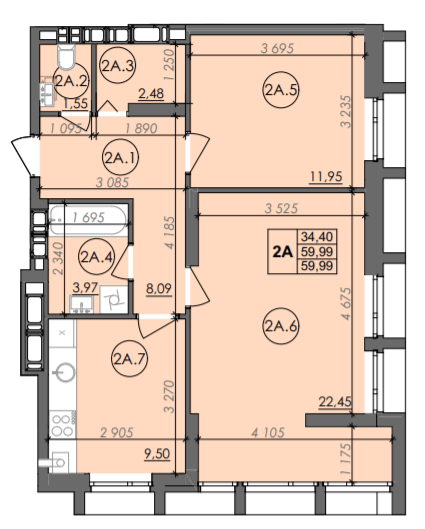 2-кімнатна 59.99 м² в ЖК Panorama від 21 000 грн/м², Луцьк