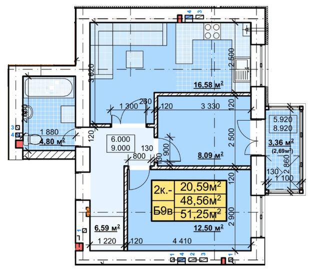 2-комнатная 51.25 м² в ЖК Парковый городок от 14 700 грн/м², Ивано-Франковск