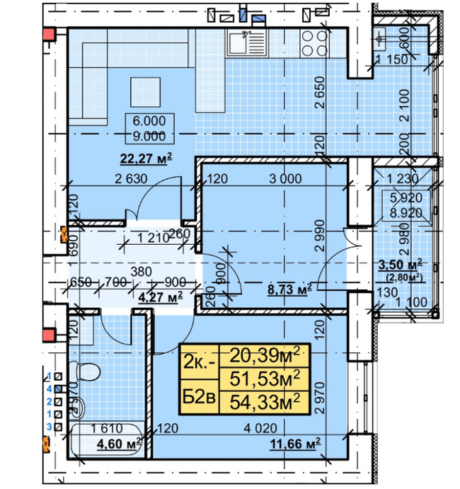 2-комнатная 54.33 м² в ЖК Парковый городок от 14 700 грн/м², Ивано-Франковск