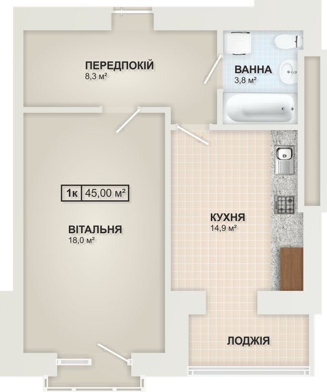 1-комнатная 45 м² в ЖК Містечко Козацьке от 13 800 грн/м², Ивано-Франковск