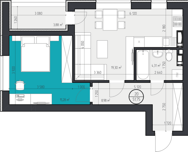 1-кімнатна 51.75 м² в ЖК 3V Volkova від 17 750 грн/м², Кропивницький