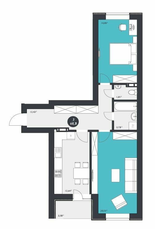 2-комнатная 68.73 м² в ЖК 3V Volkova от 18 200 грн/м², Кропивницкий