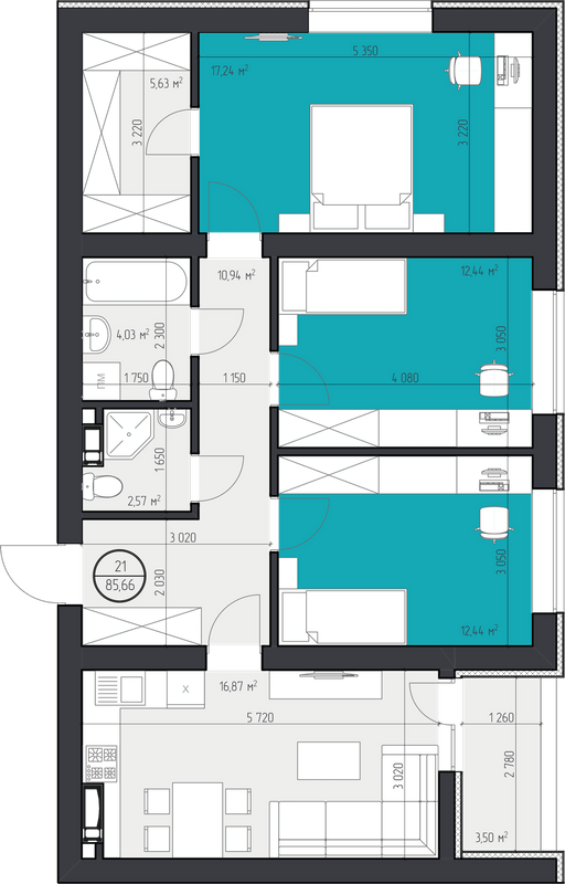 3-кімнатна 85.66 м² в ЖК 3V Volkova від 18 200 грн/м², Кропивницький