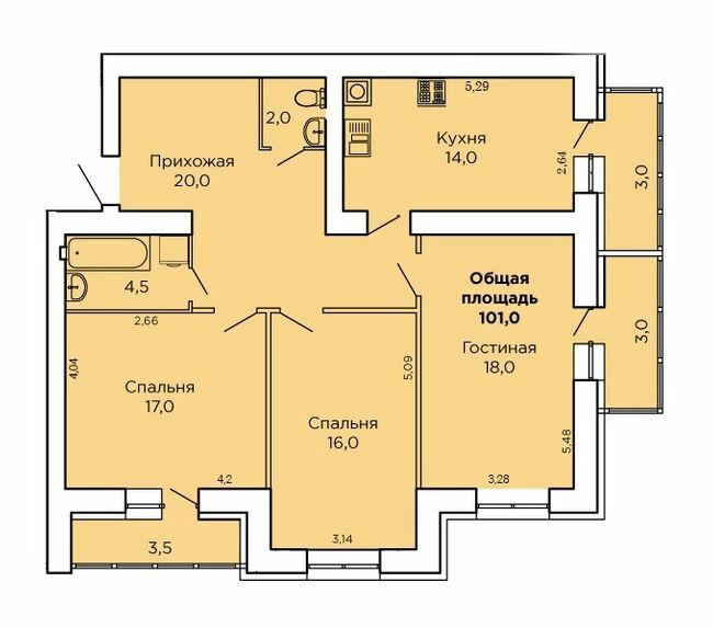 3-комнатная 101 м² в ЖК Levanevsky от 15 400 грн/м², Николаев